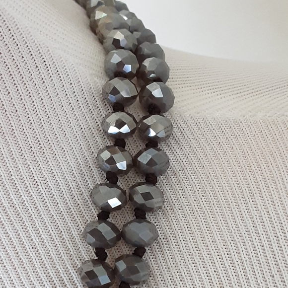 Faucet Crystal Rondelle Baroque Pearl AB Crystal Fabric Tassel Long Necklace 48" - Picture 10 of 11